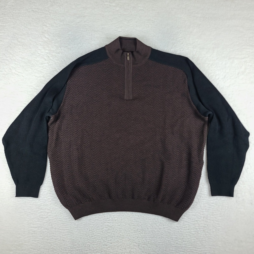St. Croix Sweater‎ Mens 2XL XXL Black Dark Brown Knit Quarter Zip Wool USA MADE